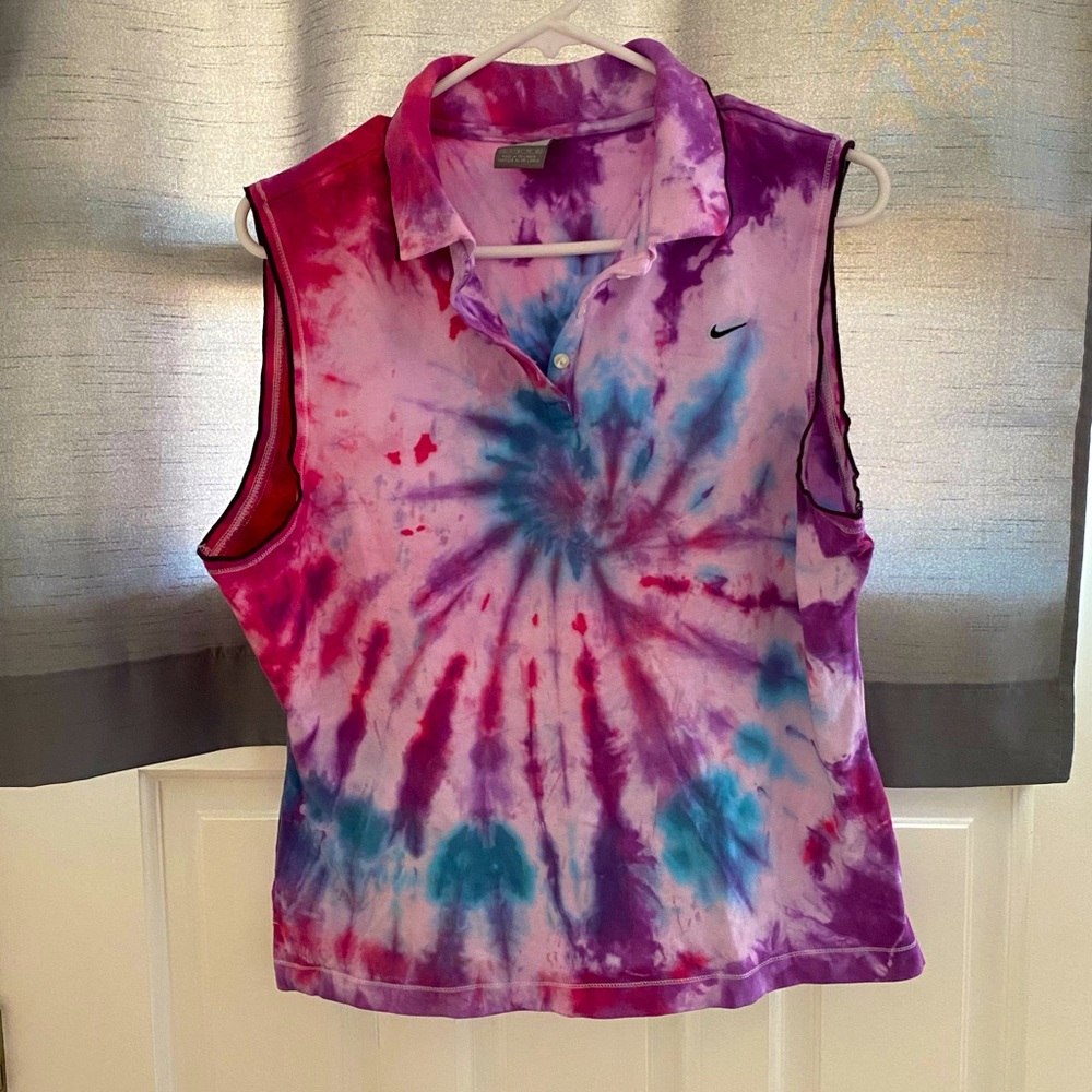 Nike sleeveless polo sport shirt, totally unique tie dye!